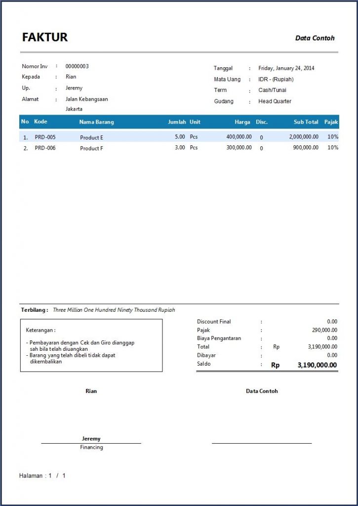 invoice pelanggan