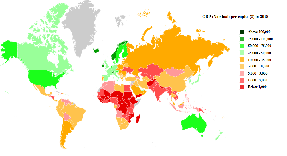 Peta GDP Seluruh Negara di Dunia Tahun 2018