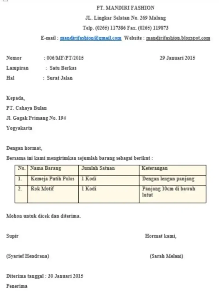 surat jalan barang
