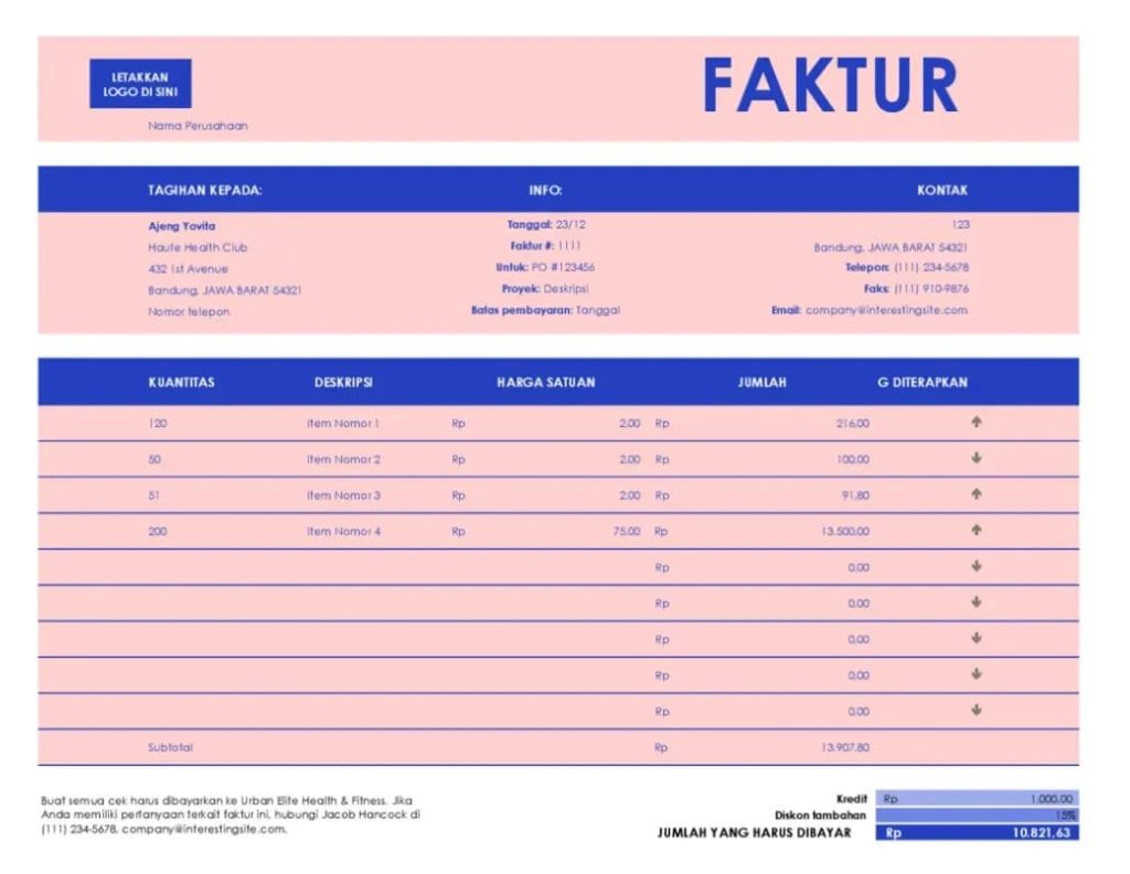 Contoh Faktur Penjualan Kosong Word And Excel Download Filenya Gratis 2012