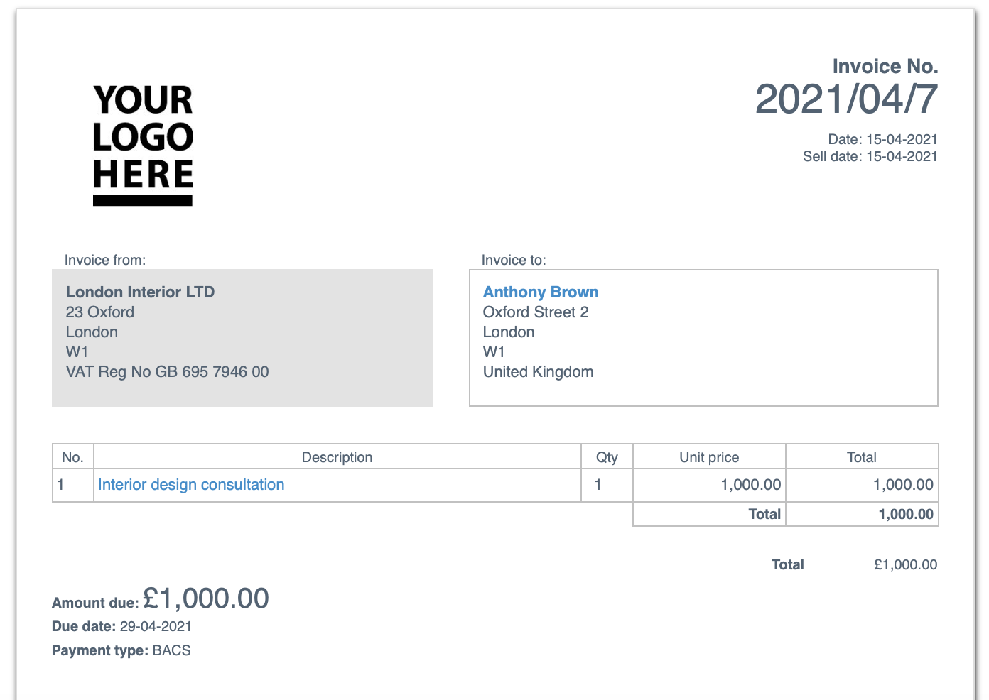 pro forma invoice template non commercial