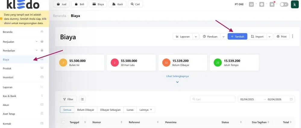 tutorial mencatat biaya dengan kledo 