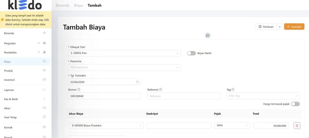 tutorial mencatat biaya dengan kledo 1
