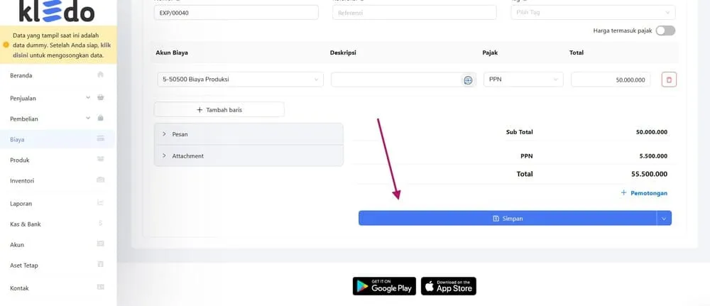 tutorial mencatat biaya dengan kledo 2