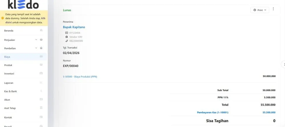 tutorial mencatat biaya dengan kledo 3