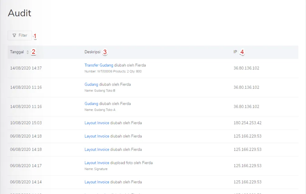 audit trail dengan kledo