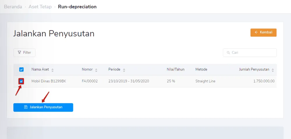 penyusutan otomatis dengan kledo 2