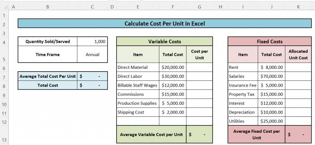 Cara Menghitung Biaya Per Unit di Excel