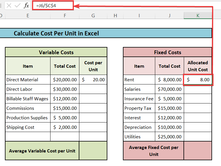 Cara Menghitung Biaya Per Unit di Excel