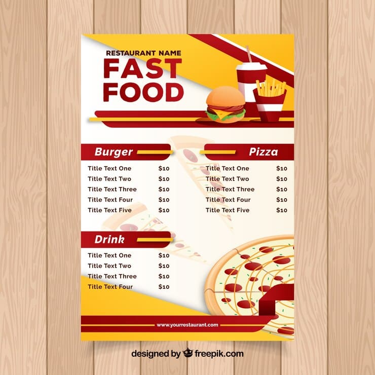 Desain menu makanan restoran fast food