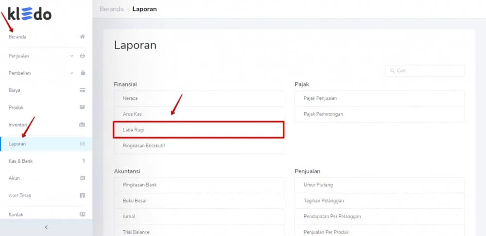 cara membuat laporan laba rugi dengan kledo 1