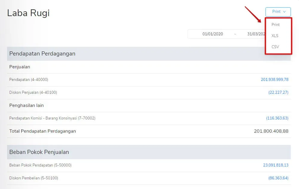 cara membuat laporan laba rugi dengan kledo 4