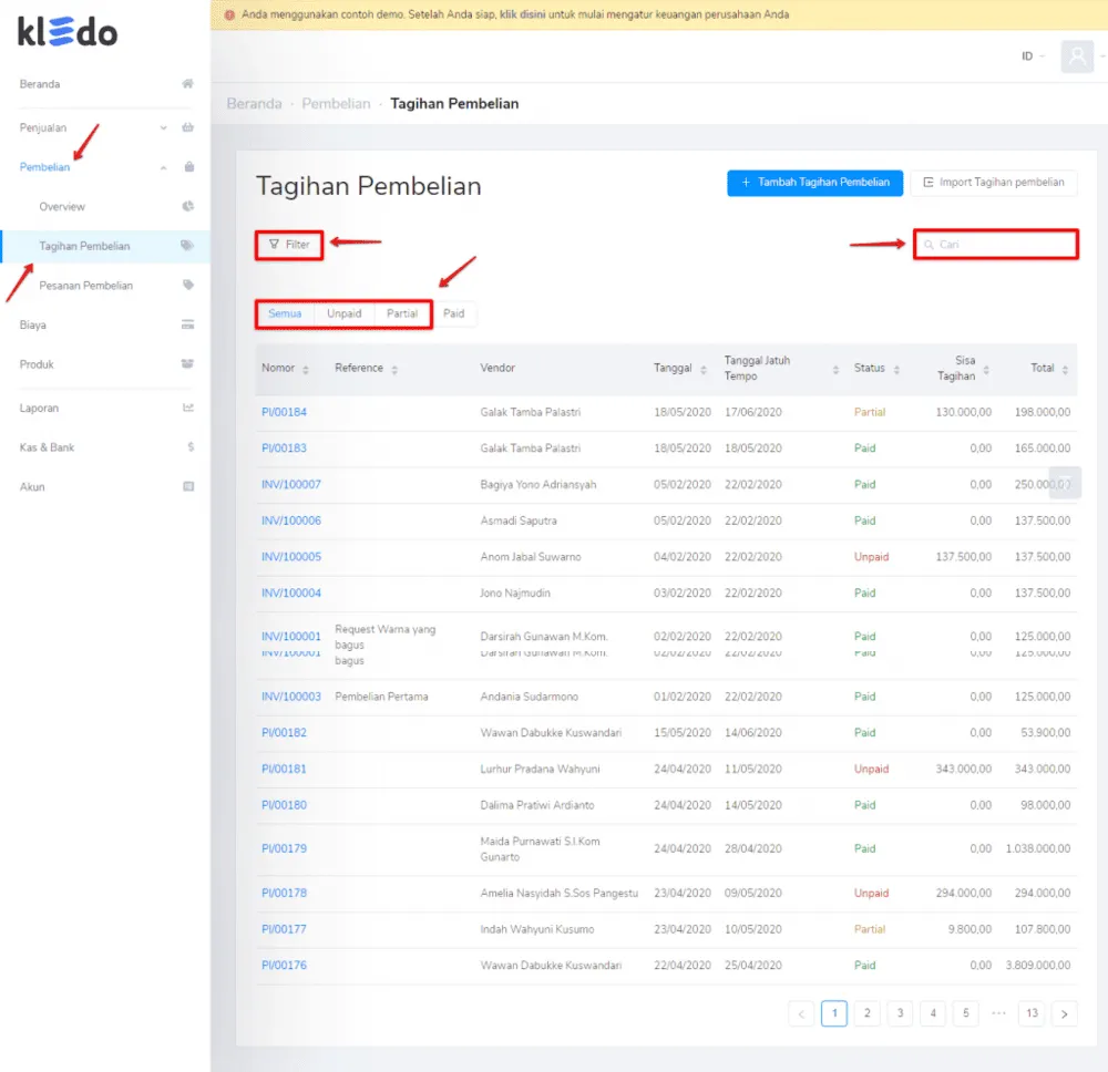 langkah pembayaran tagihan pembelian dengan kledo metode B 1