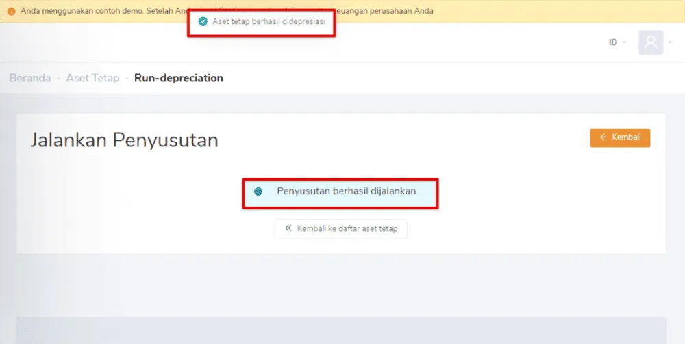 selesai menjalankan penyusutan