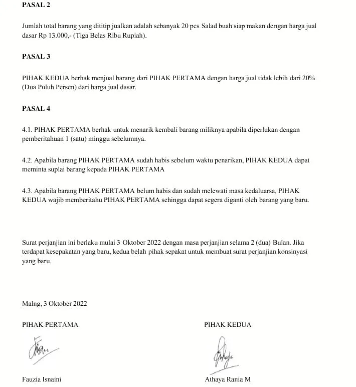 contoh surat perjanjian 4b