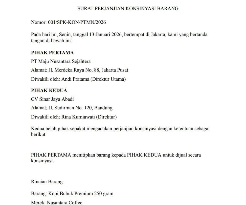 template surat perjanjian konsinyasi 1