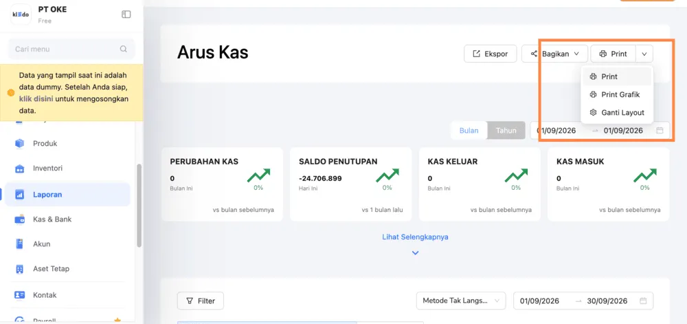 tutorial laporan arus kas kledo 2
