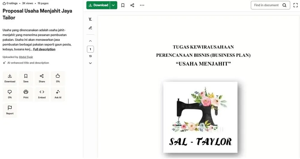 contoh proposal bisnis jasa jahit jaya tailor