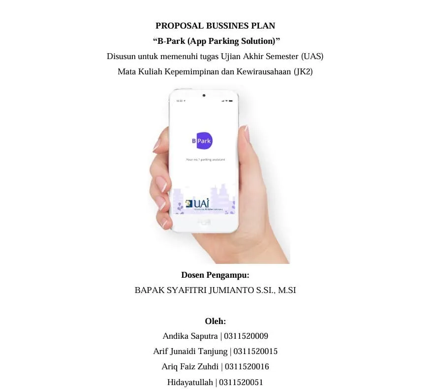 contoh proposal usaha jasa b park