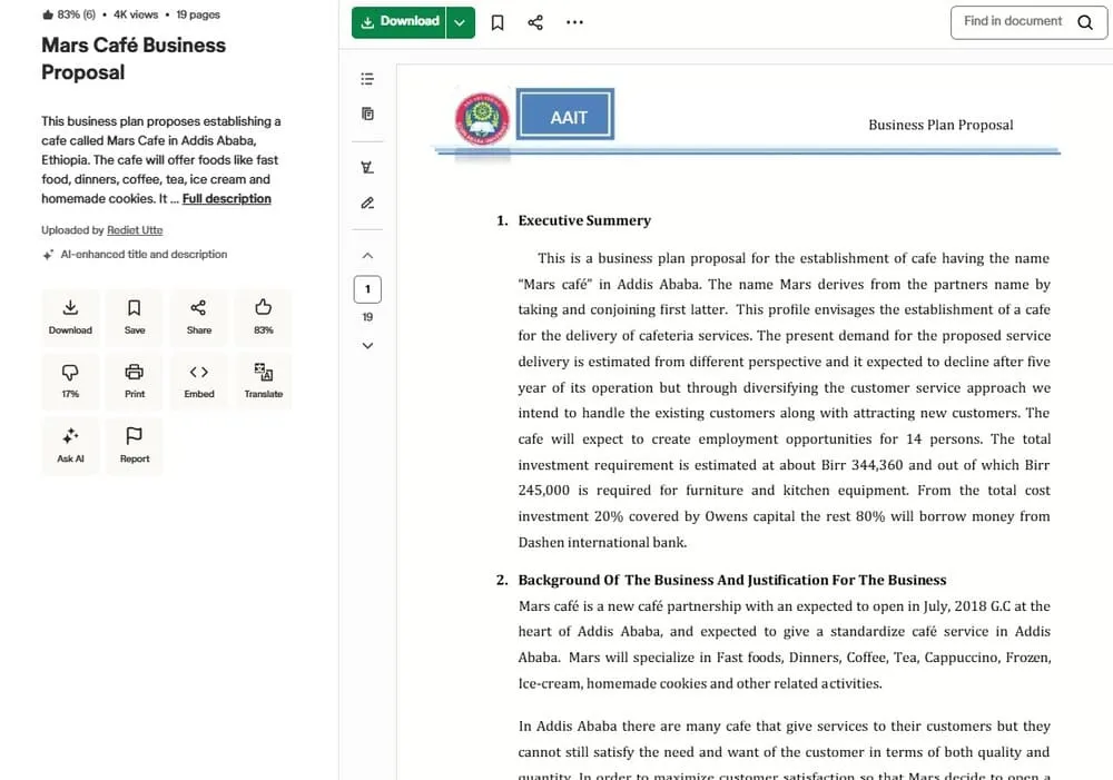 proposal bisnis mars cafe