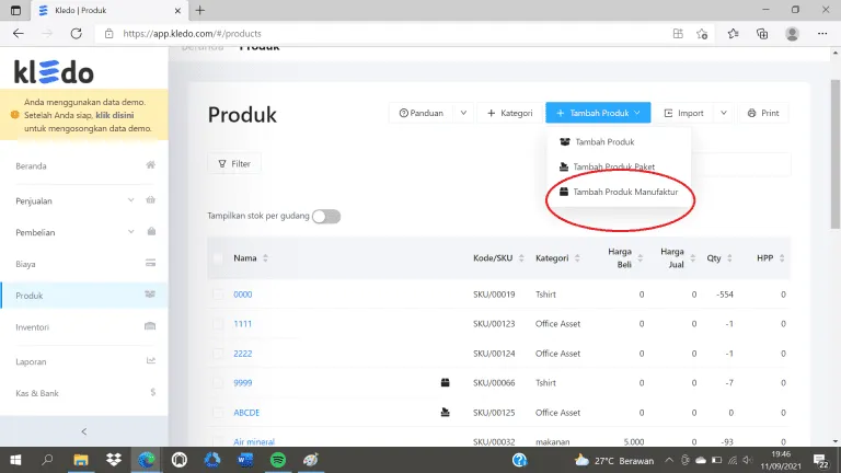 mencatat manufaktur dengan kledo 1