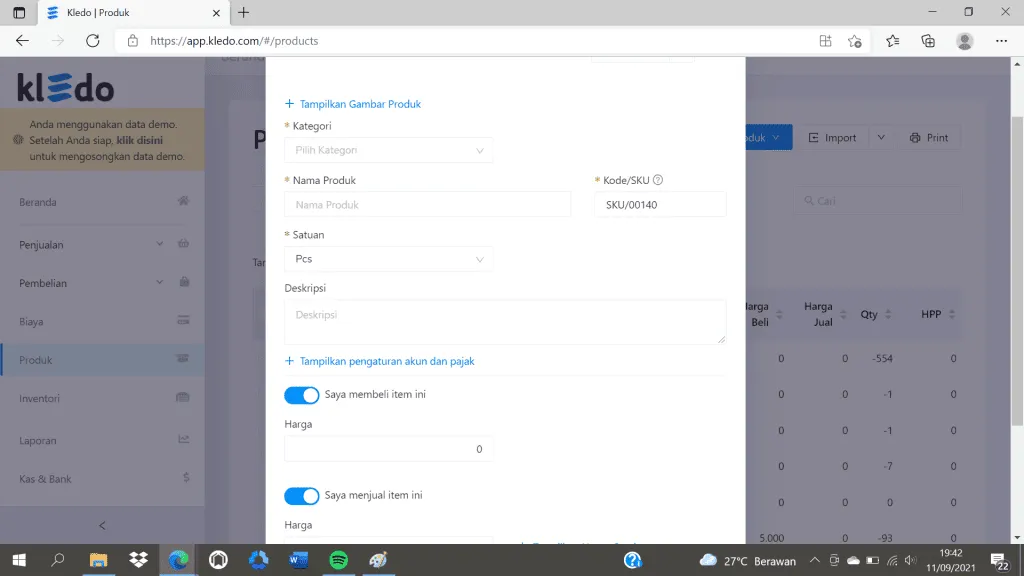 mencatat produksi dengan kledo 2