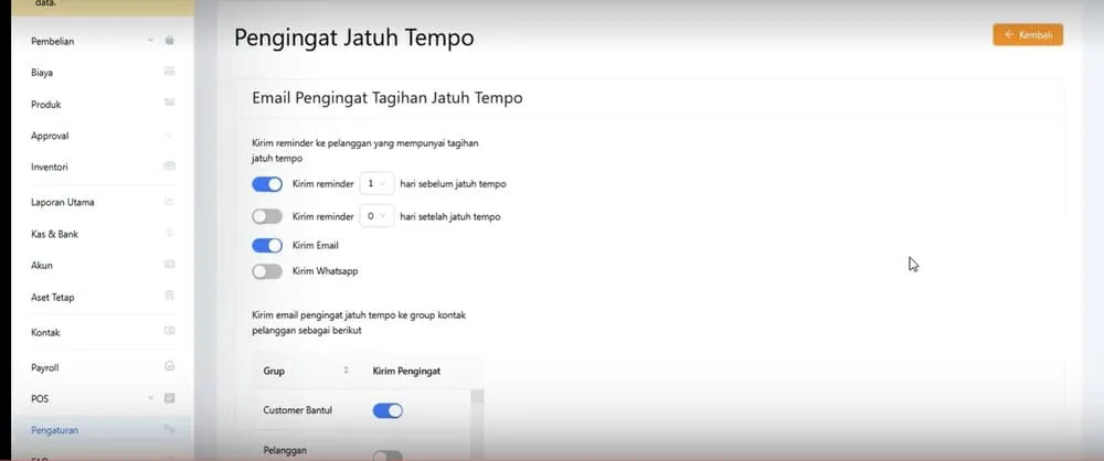 pengingat jatuh tempo dengan kledo