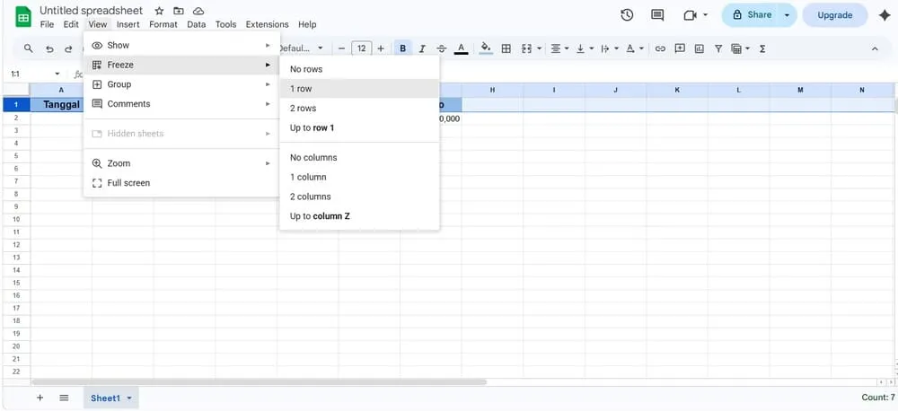cara freeze header excel