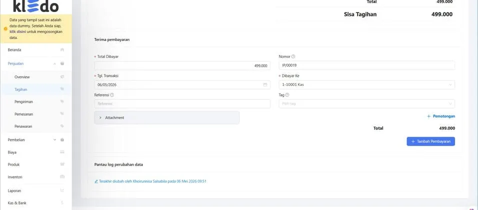 cara mencatat transaksi dengan kledo 3