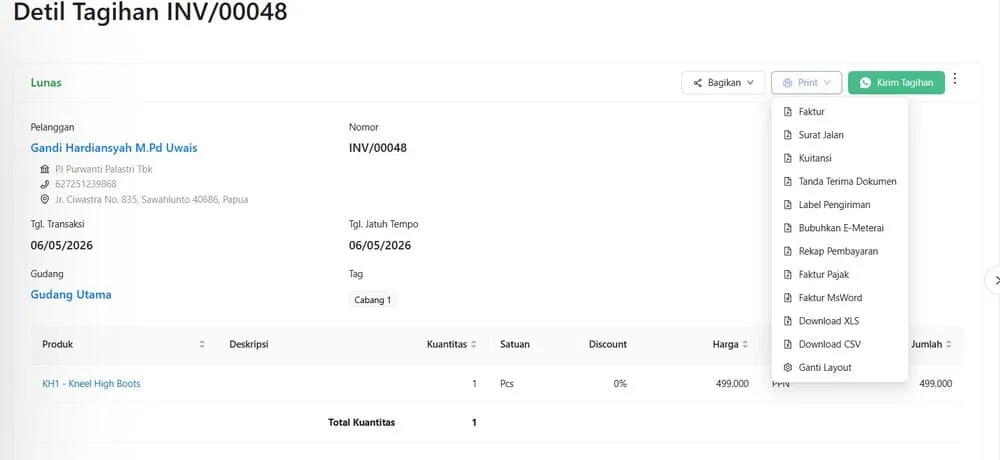 mencetak nota pembelian dengan kledo 3