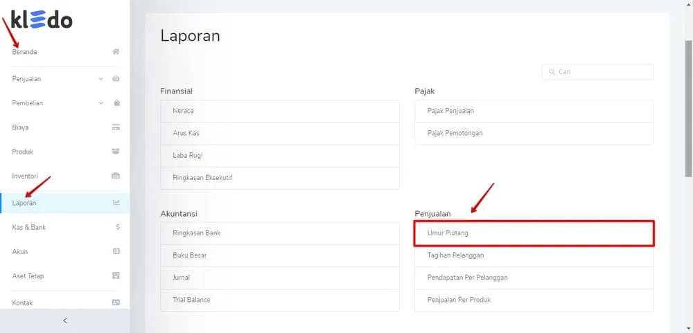 cara membuat laporan umur piutang kledo (1)