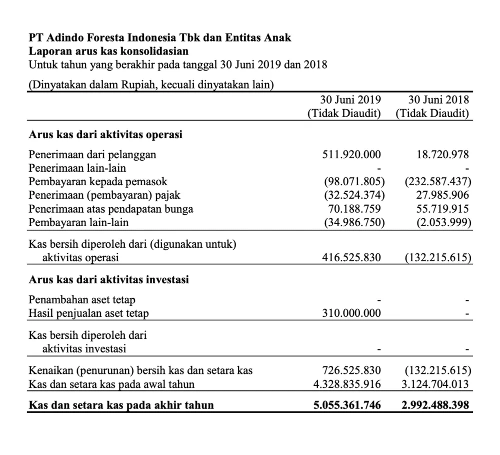 contoh laporan keuangan arus kas konsolidasi
