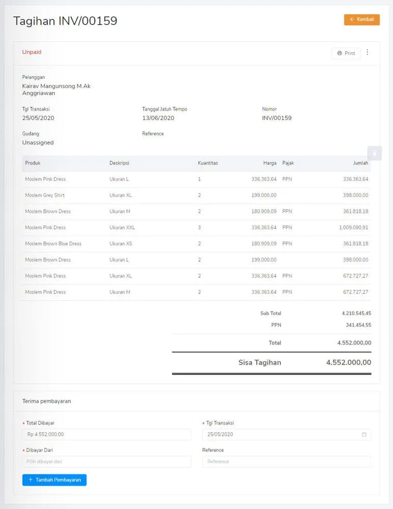 detail invoice per pelanggan 