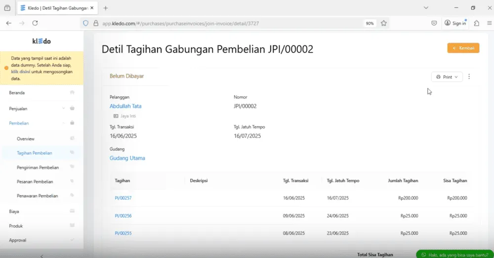 membuat tagihan gabungan dengan kledo 4