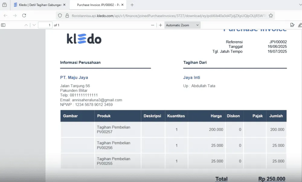 membuat tagihan gabungan dengan kledo 5