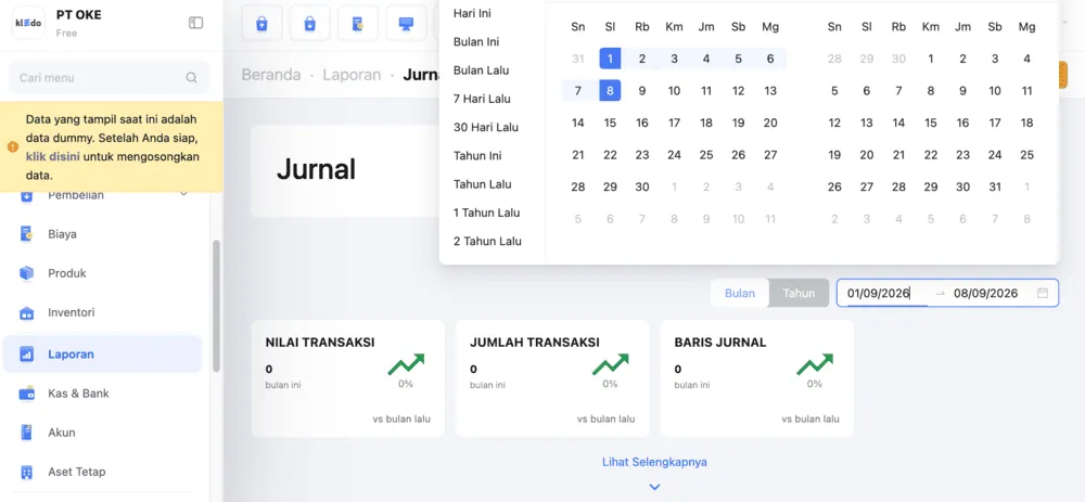 Filter jurnal Kledo jurnal pelunasan piutang dengan kledo 2