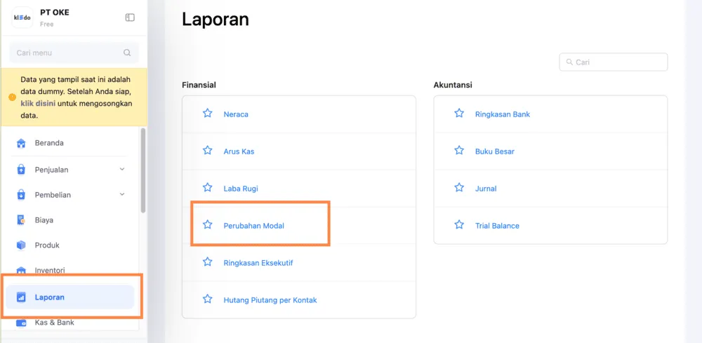 cara membuat laporan perubahan modal kledo
