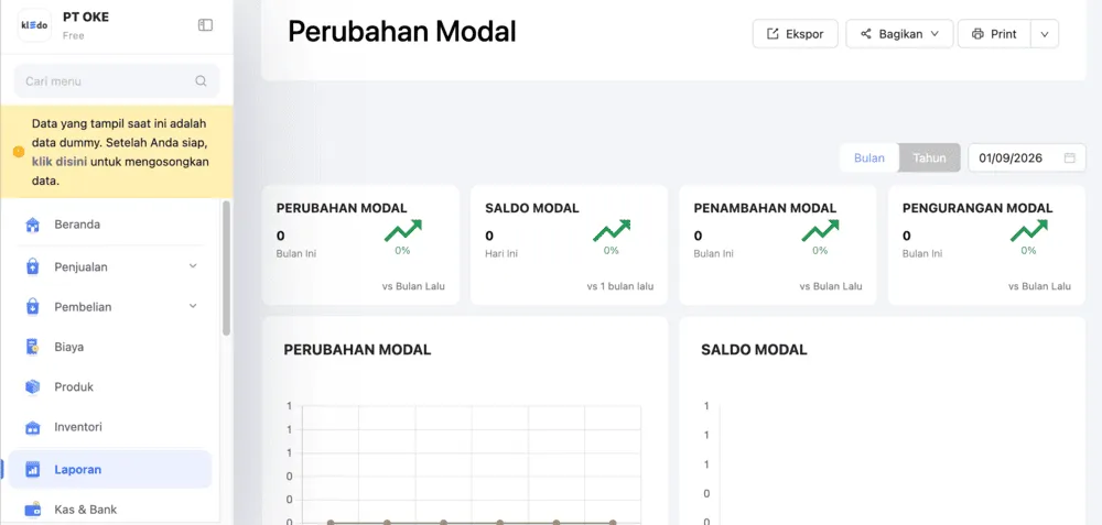 cara membuat laporan perubahan modal kledo 2