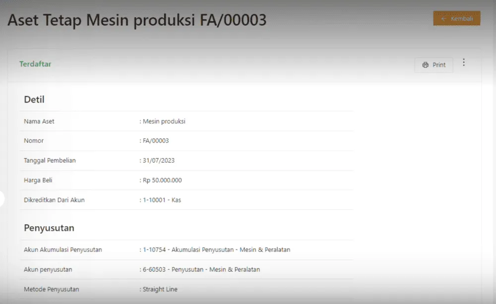 contoh fitur aset tetap kledo