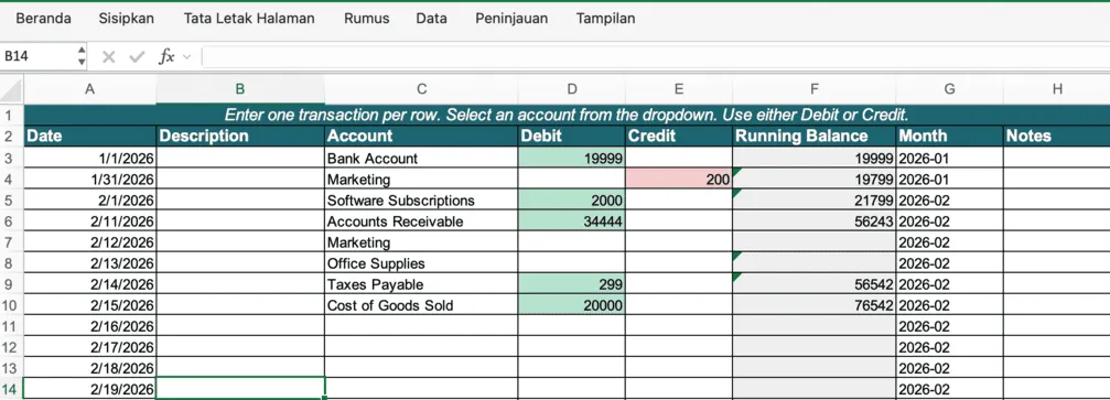 contoh template buku besar akuntansi