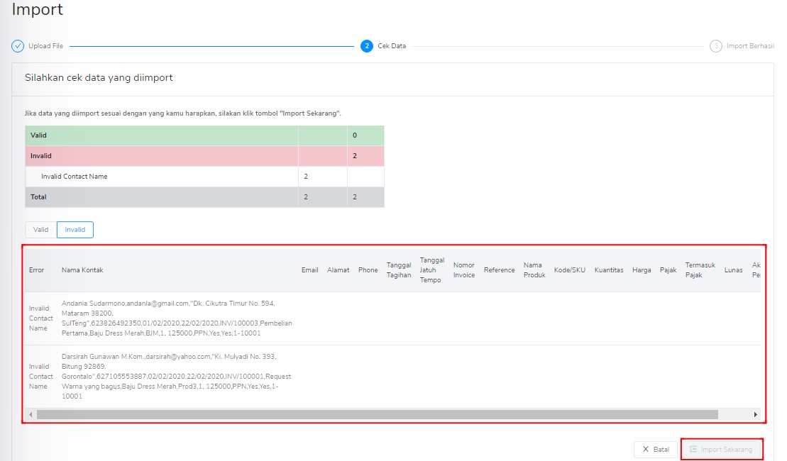 Invalid data format