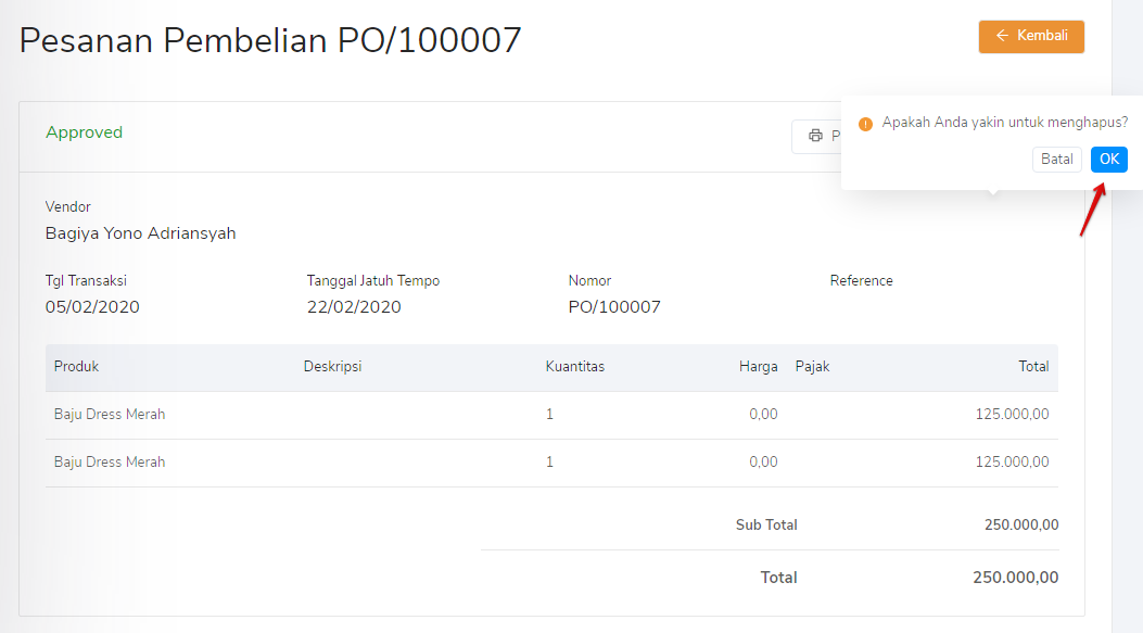 Cara Menghapus Pesanan Pembelian (Purchase Order) - Kledo