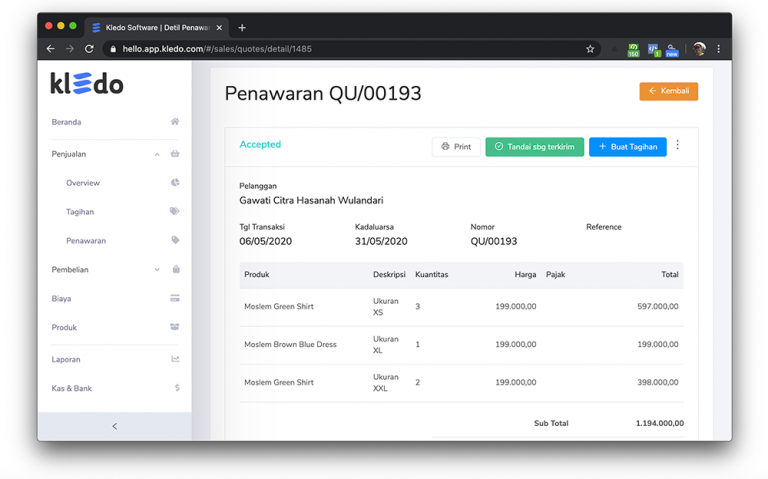 Buat invoice dari penawaran penjualan