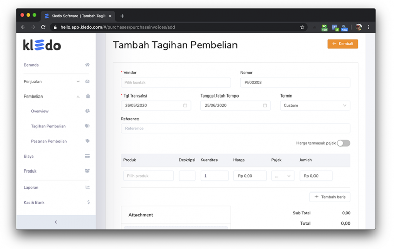 Tambah tagihan pembelian
