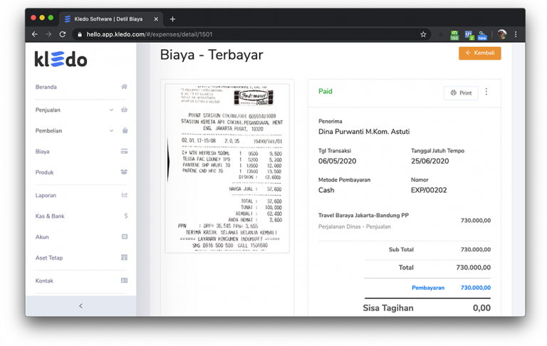 Upload resi biaya