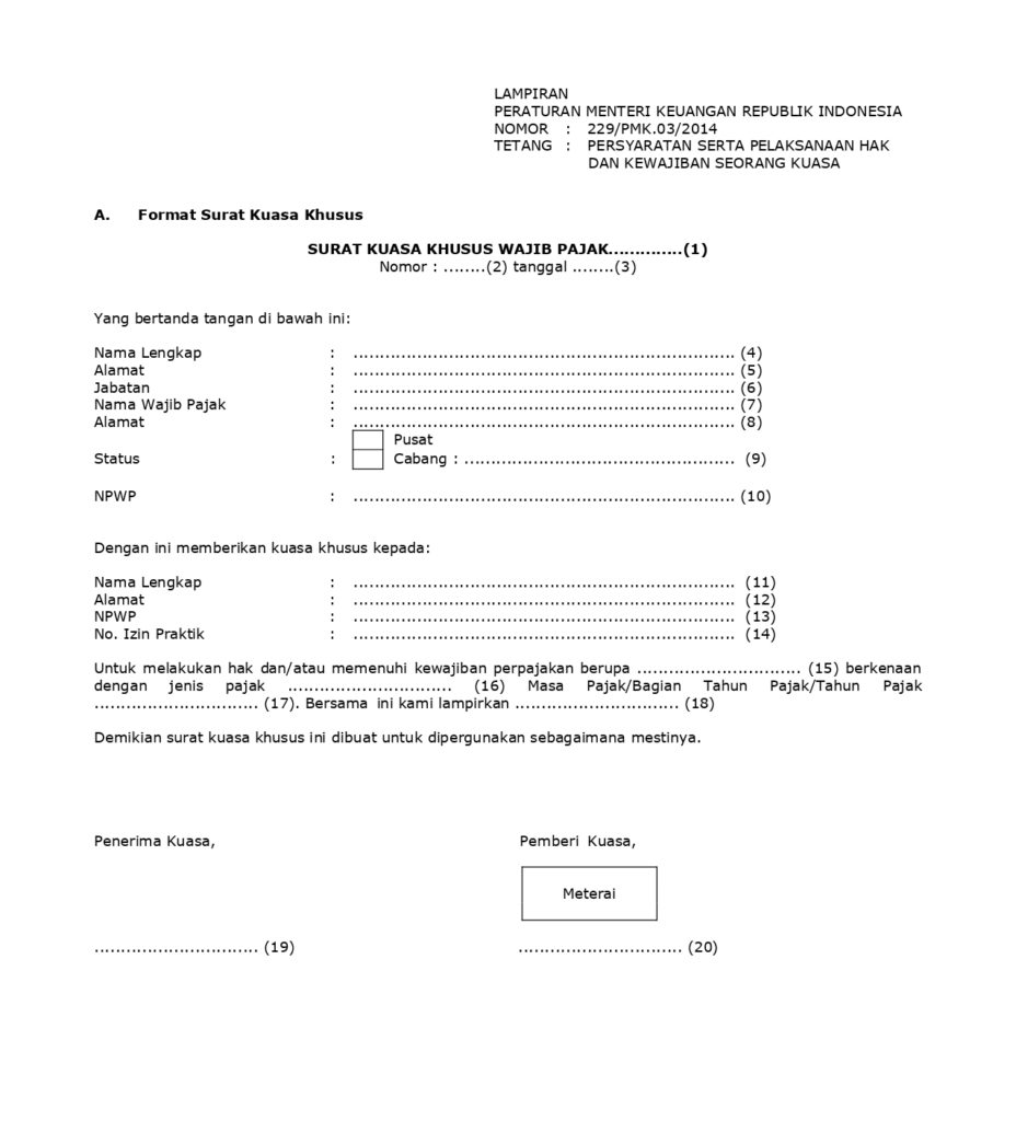 Format Surat Penunjukan Lapor Pajak