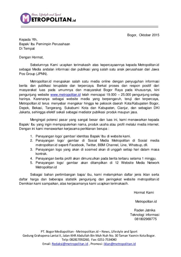 Contoh Surat Penawaran Kerjasama 17 Contoh Surat Penawaran Barang ...