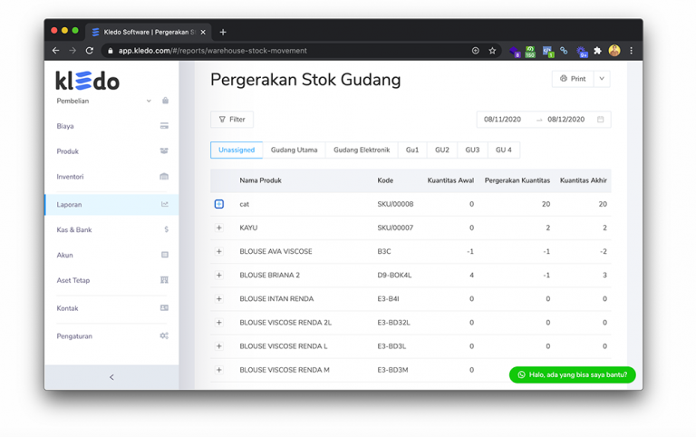 pergerakan stok gudang