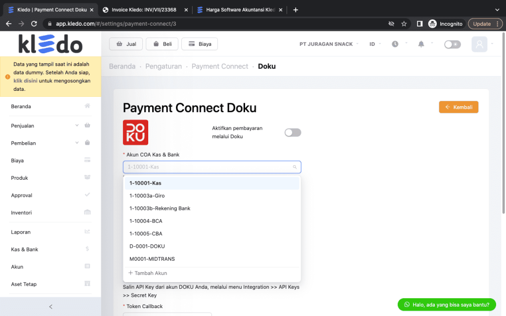 connect payment gateway DOKU 3