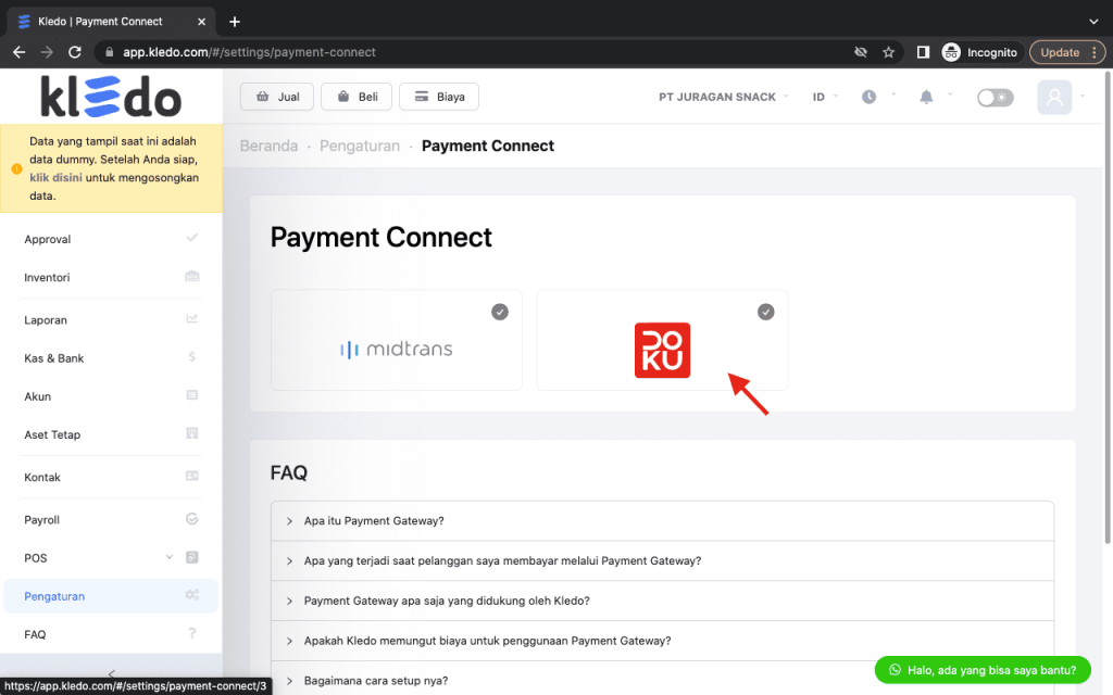 connect payment gateway DOKU 2